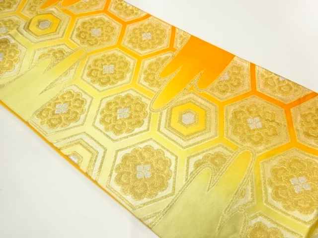 アンティーク　亀甲に華紋模様織出し袋帯（材料）